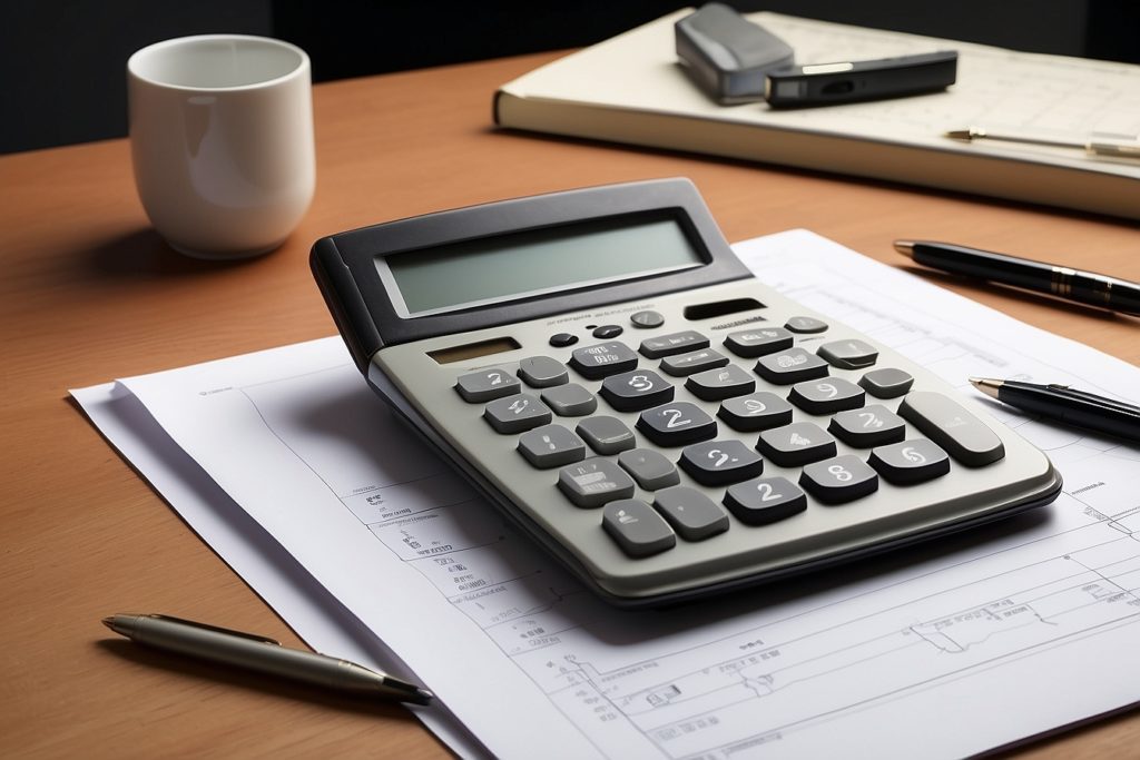 Calculator on Desk with Paperwork